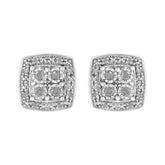 .925 Sterling Silver 1/4 Cttw Round Cut Diamond Square Shape Milgrain Stud Earrings (I-J Color, I3 Clarity)
